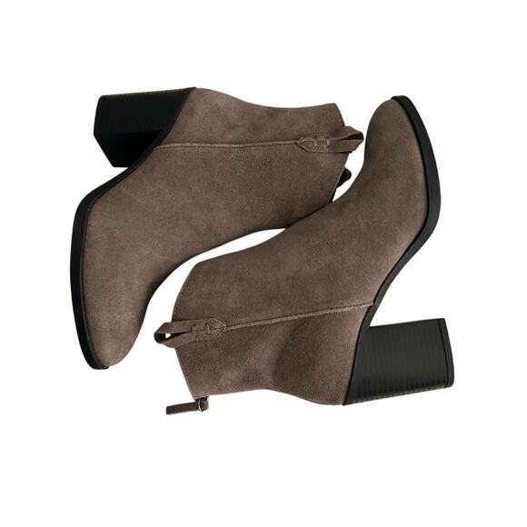 NWOB Mia Pewter Leather Suede Short Boots Zipper Stacked Heel-8M - Picture 6 of 13